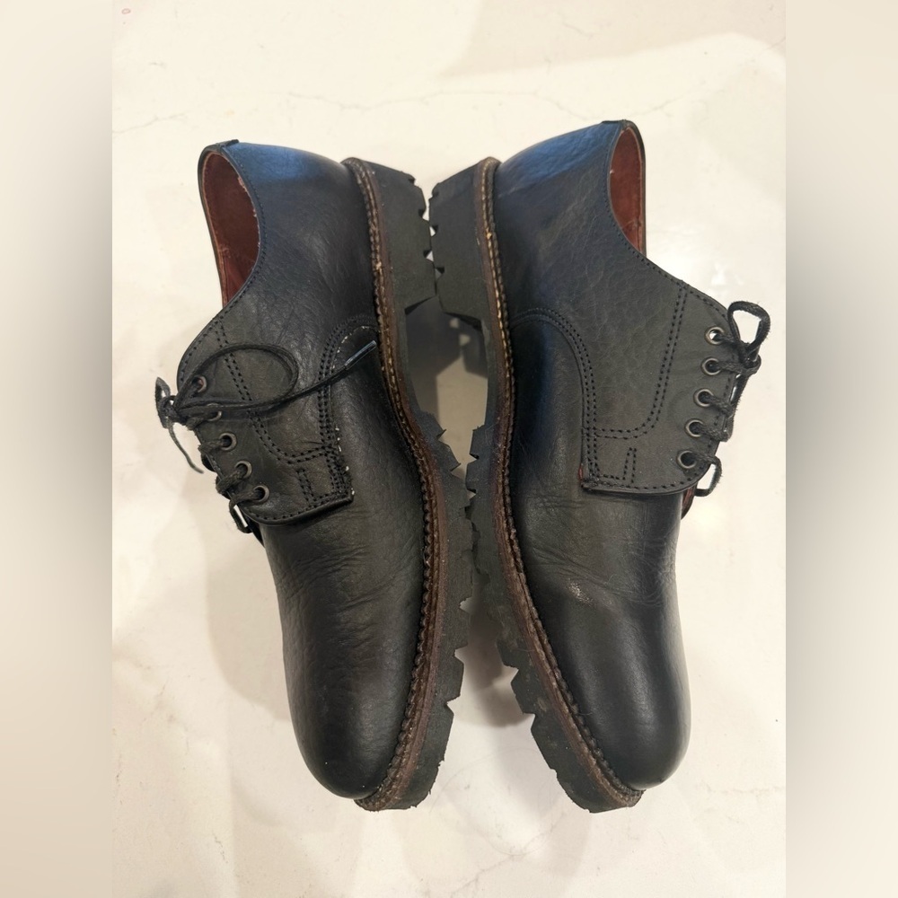 H.S.TRASK BLACK BISON LEATHER OXFORDS SHOES 10M - Picture 3 of 8